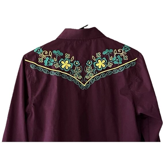 Salvaje Oeste Women's Medium Pearl Snap Floral Embroidered Western Shirt Purple - Picture 4 of 7
